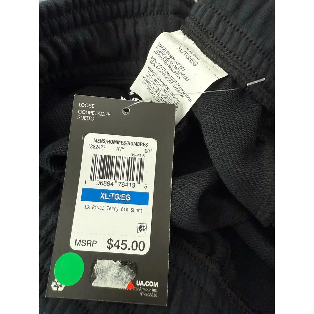 NWT Under Armour Men’s XL Rival Terry Shorts Black 6” Gym Sweat Activewear